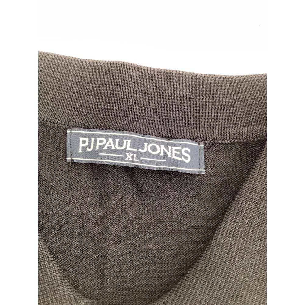 PJ Paul Jones Mens XL Knit Polo Shirt Sage Green Black Vertical Stripe Button Up - Picture 2 of 7
